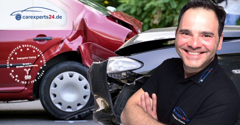 Kfz-Sachverständiger Evangelos Klados bei der Unfallbegutachtung in Düsseldorf